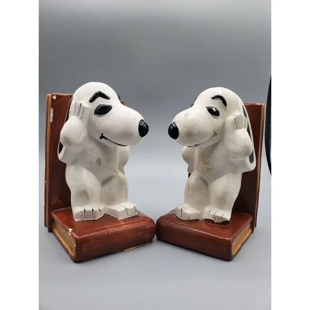 VINTAGE SNOOPY PEANUTS BOOKENDS (2) RARE CERAMIC KIDS ROOM COLLECTOR